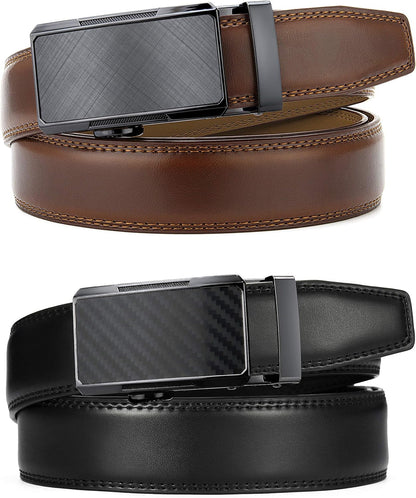 Mens Dress Belt Leather 2 Pack - Mens Ratchet Belt for Dress Shirt and Pants Every Occasion (32Mm)