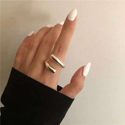 925 Sterling Silver Irregular Water Droplets Cross Ring Female Simple Retro Style Handmade Jewelry