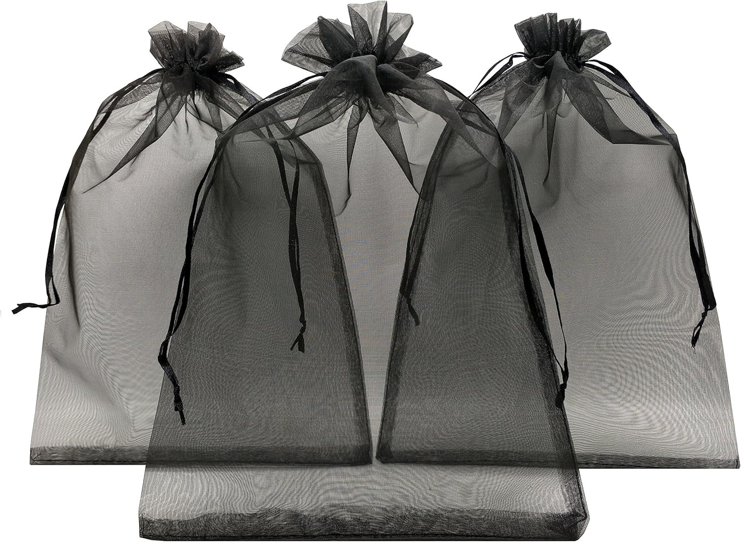 100Pcs Sheer Organza Favor Bags 8 X 12 Large Organza Drawstring Bags (Cream)