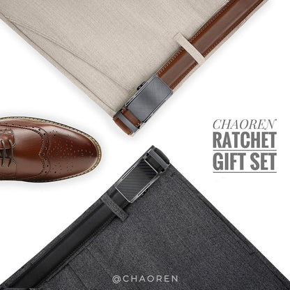 Mens Dress Belt Leather 2 Pack - Mens Ratchet Belt for Dress Shirt and Pants Every Occasion (32Mm)