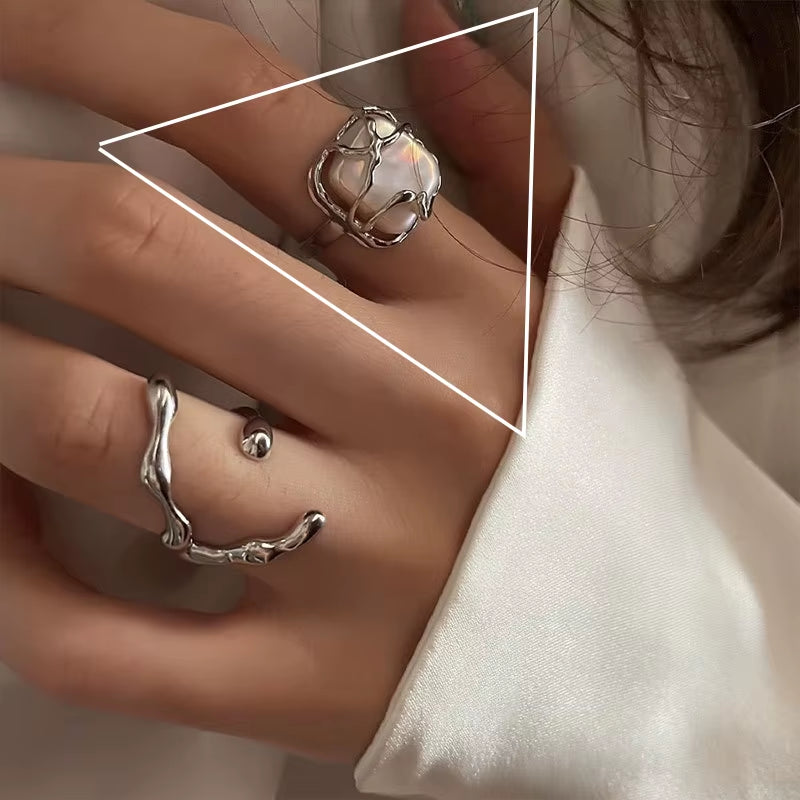 925 Sterling Silver Irregular Water Droplets Cross Ring Female Simple Retro Style Handmade Jewelry