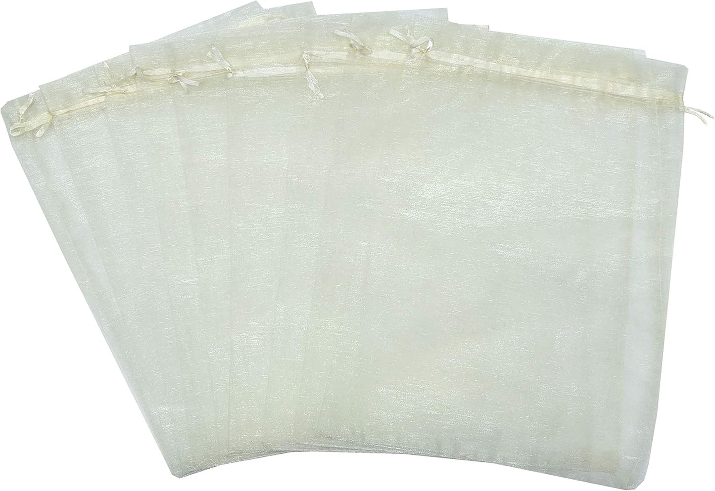 100Pcs Sheer Organza Favor Bags 8 X 12 Large Organza Drawstring Bags (Cream)