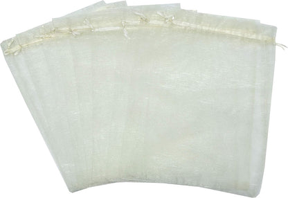 100Pcs Sheer Organza Favor Bags 8 X 12 Large Organza Drawstring Bags (Cream)