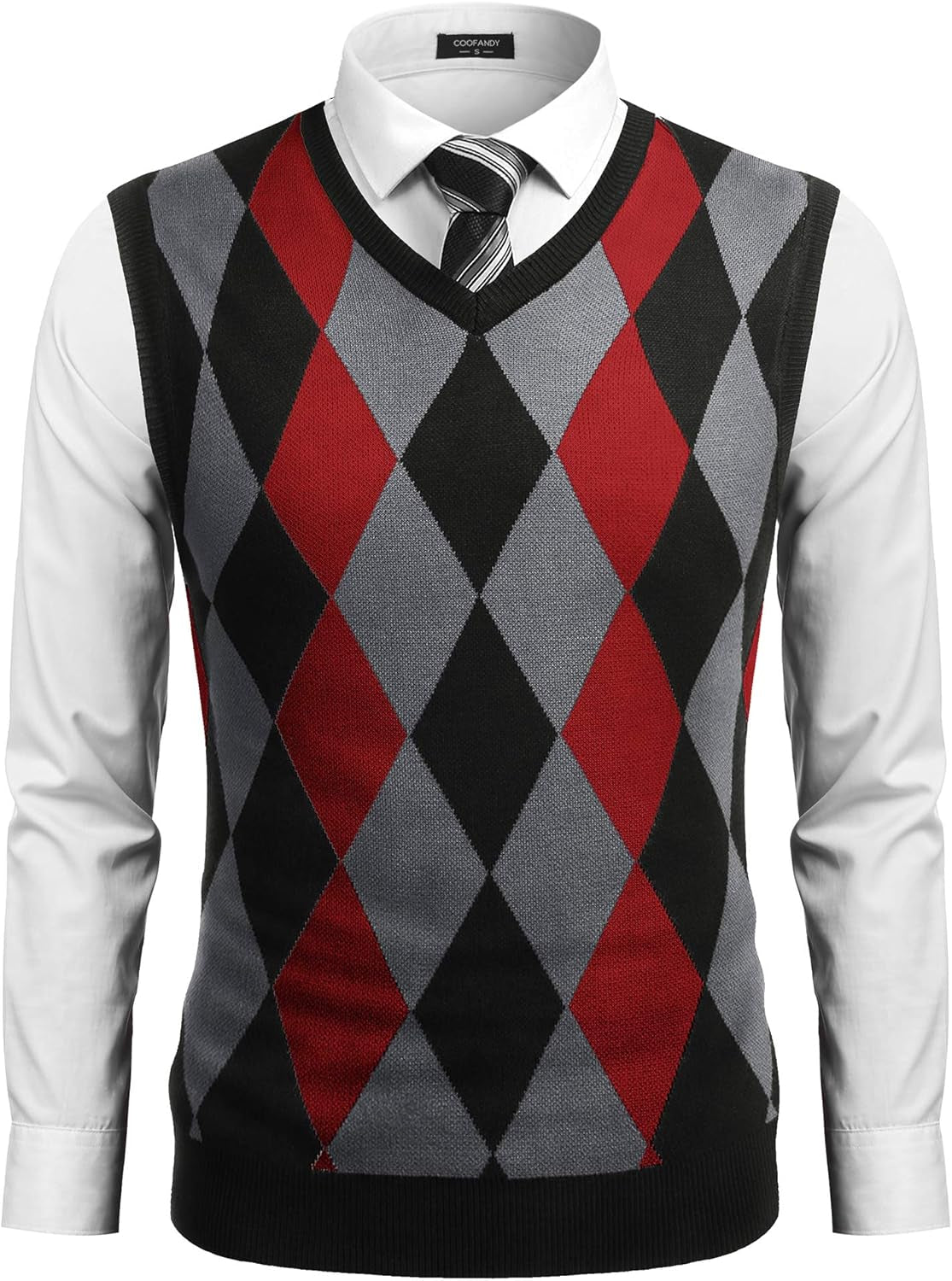 Men'S Sleeveless V Neck Pullover Sweater Slim Fit Casual Argyle Sweater Vest