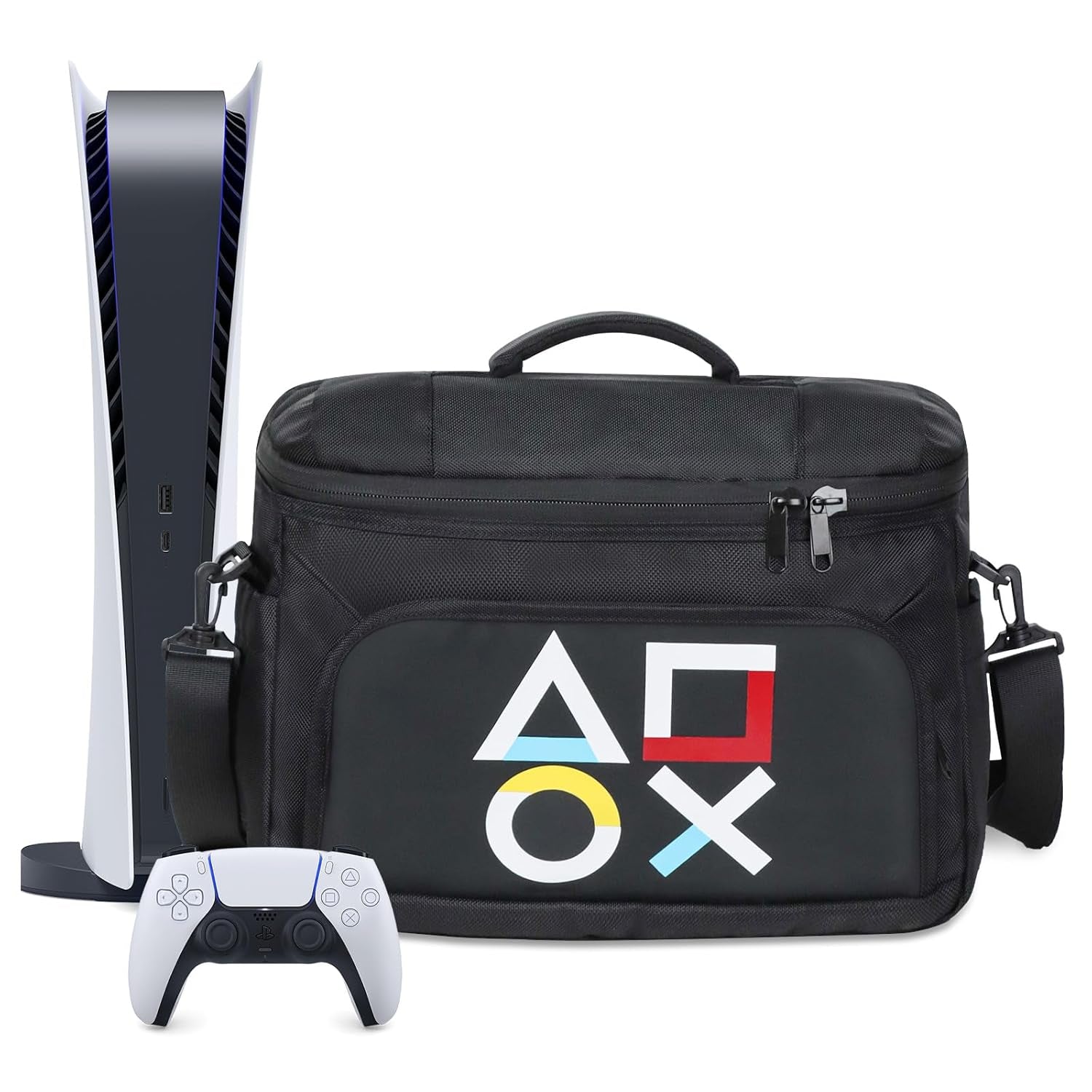 Ps5 Bag Ps5 Carrying Case Storage Case Bag for Play-Station 5 Slim Controller Console Ps5 Slim Travel Carrying Bag Travel Case for Game Disc Gaming Mice USB Cable Charger & Accessories