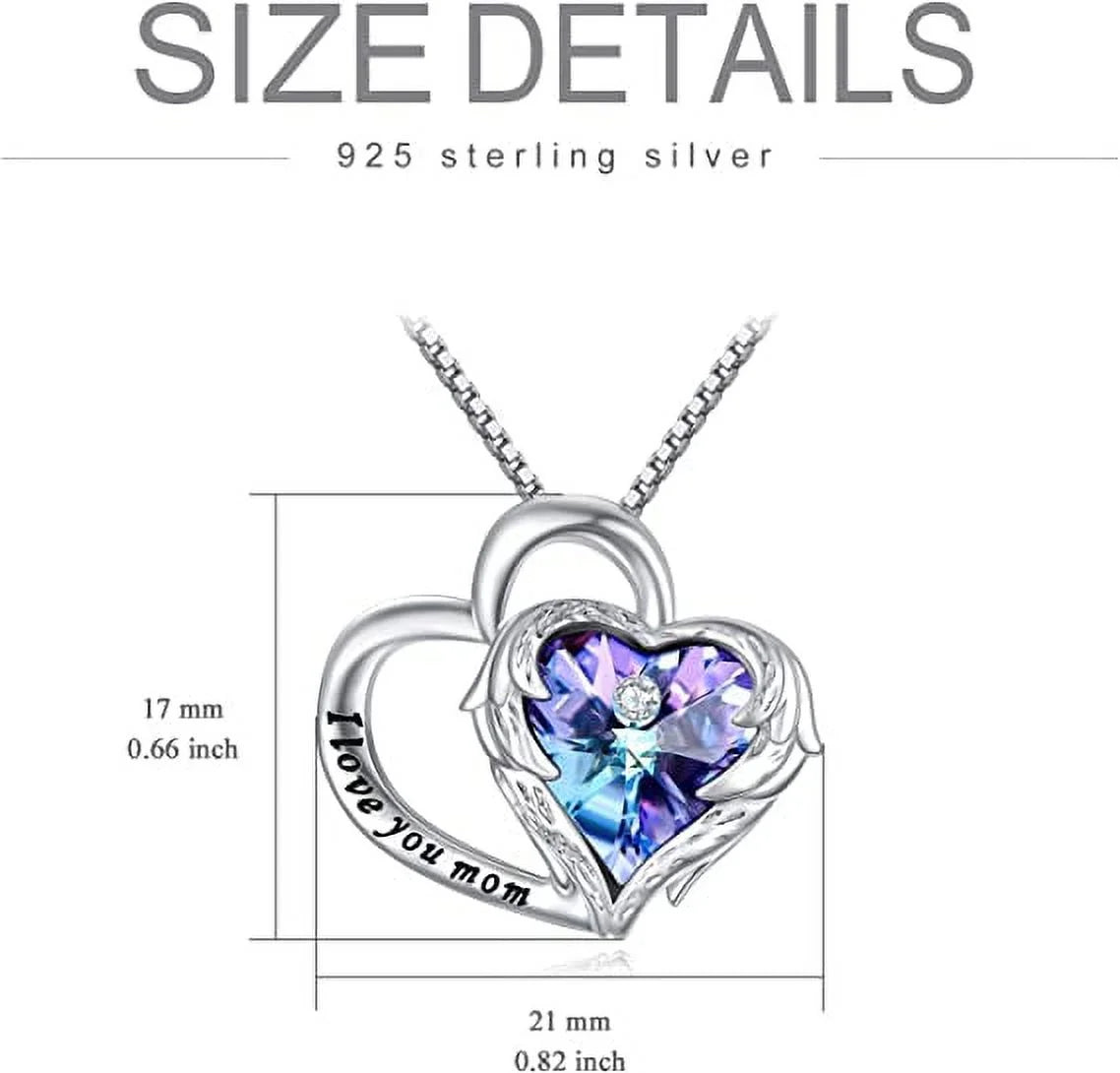 925 Sterling Silver I Love You Mom Heart Necklace with Austrian Crystals Gifts for Women Friends Mom