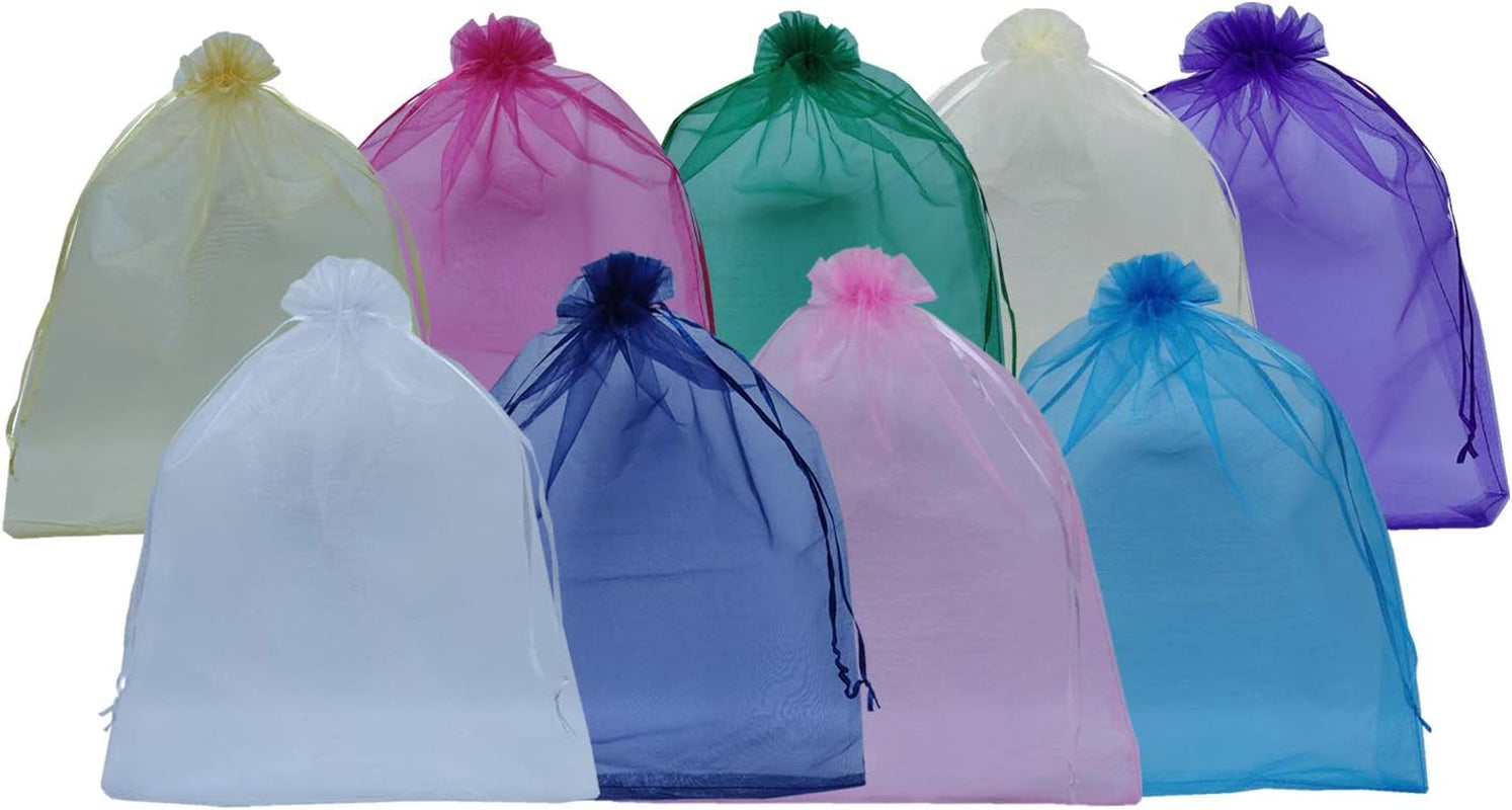 100Pcs Sheer Organza Favor Bags 8 X 12 Large Organza Drawstring Bags (Cream)