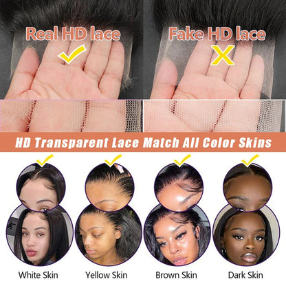 250 Density 13X4 13X6 HD Transparent Bone Straight 30 40 Inches Lace Front Human Hair Wigs Brazilian Frontal Wigs for Women