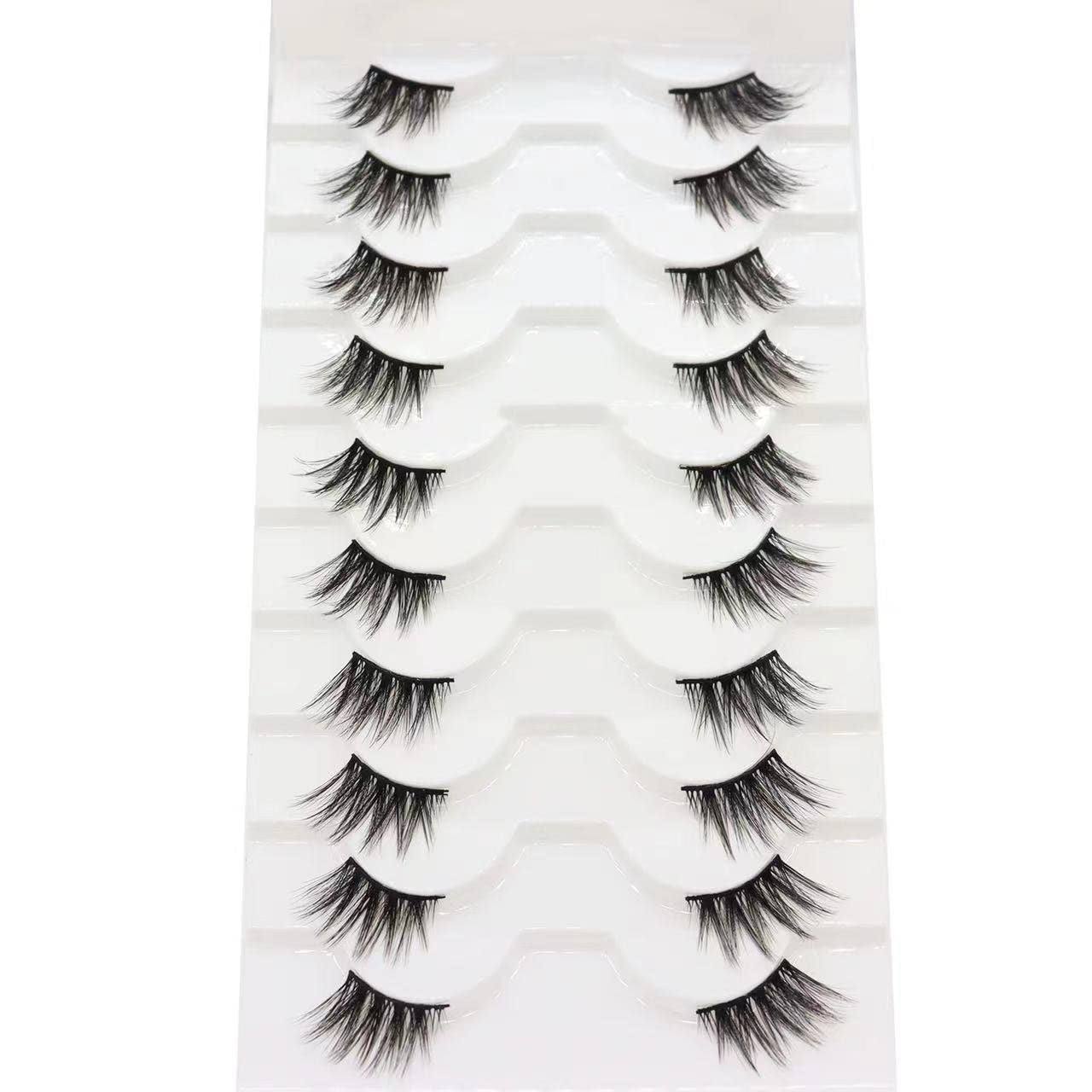 False Eyelashes Lashes Natural Look Thick Short 3D Faux Mink Lashes Strip 10Mm Reusable Soft Wispy Lashes Pack Vegan Natural Lashes 10 Pairs(Natural Short Lashes)