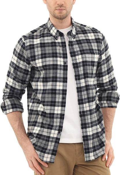 ® Flannel Shirt for Men Casual Button down Work Soft All Cotton Lightweight Flannel Mens Plaid Shirts Long Sleeve