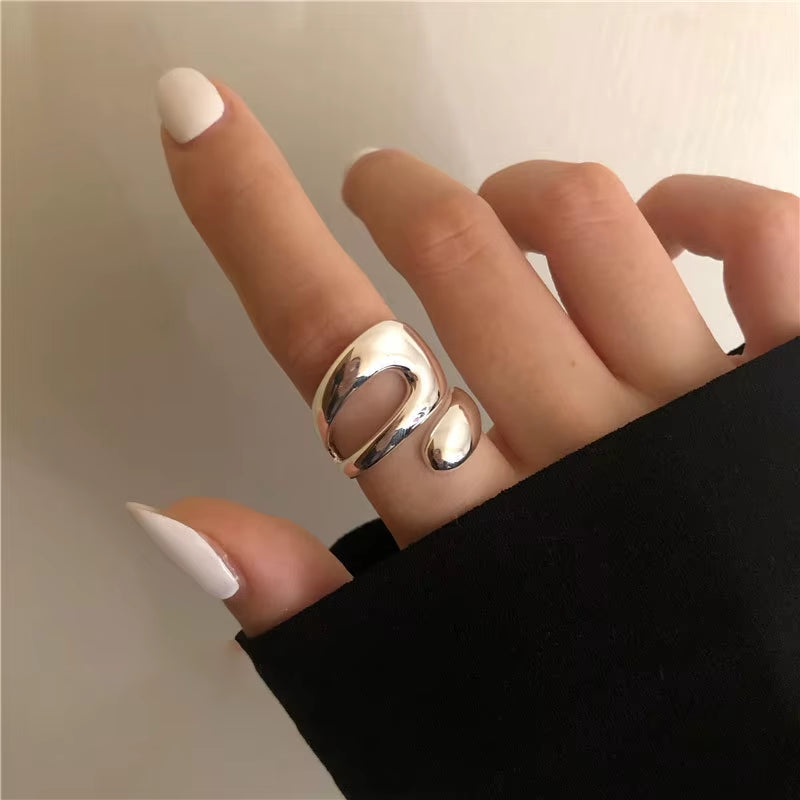 925 Sterling Silver Irregular Water Droplets Cross Ring Female Simple Retro Style Handmade Jewelry