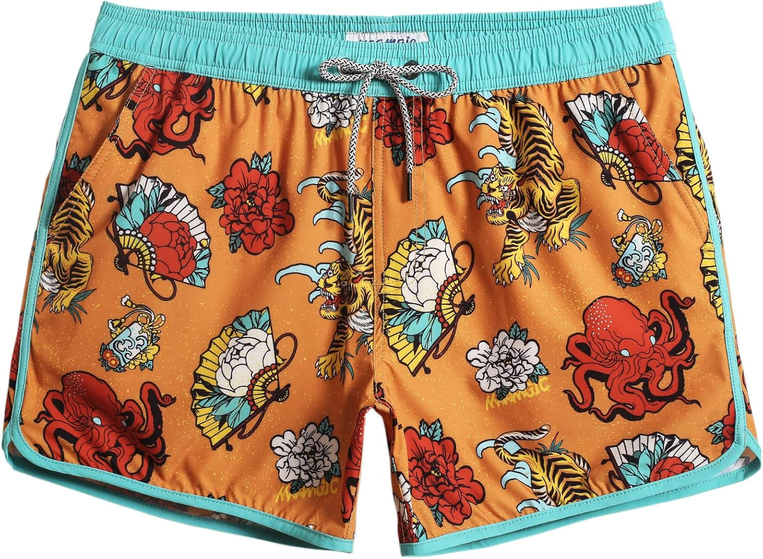 Mens Boys Short 80S 90S Vintage Swim Trunks with Mesh Lining Quick Dry Swim Suits Board Shorts