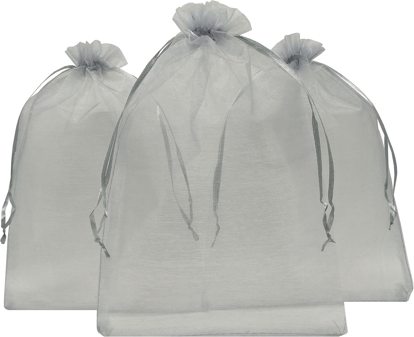 100Pcs Sheer Organza Favor Bags 8 X 12 Large Organza Drawstring Bags (Cream)