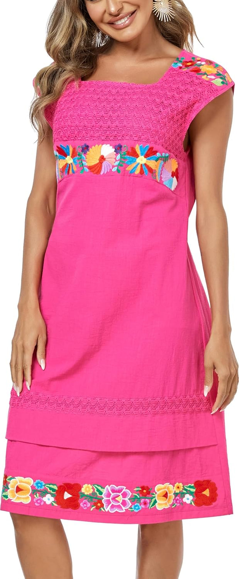 Women Mexican Embroidered Dress Short Sleeve