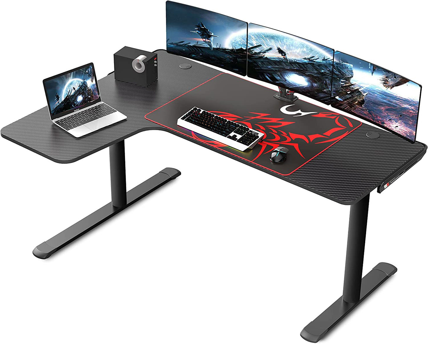 L Shaped Gaming Desk, 60 Inch L60 Home Office Corner PC Computer Gamer Table Large Writing Workstation Gifts W Mouse Pad Cable Management, Space Saving, Easy to Assemble, Right Black