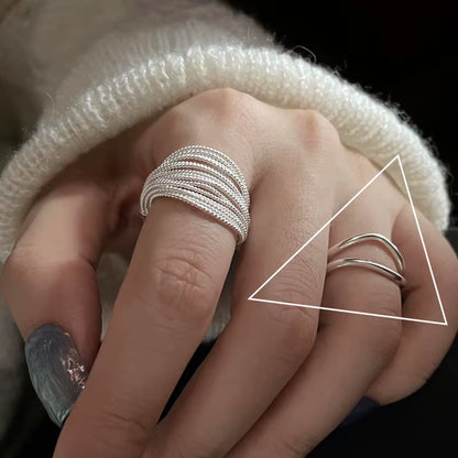 925 Sterling Silver Irregular Water Droplets Cross Ring Female Simple Retro Style Handmade Jewelry