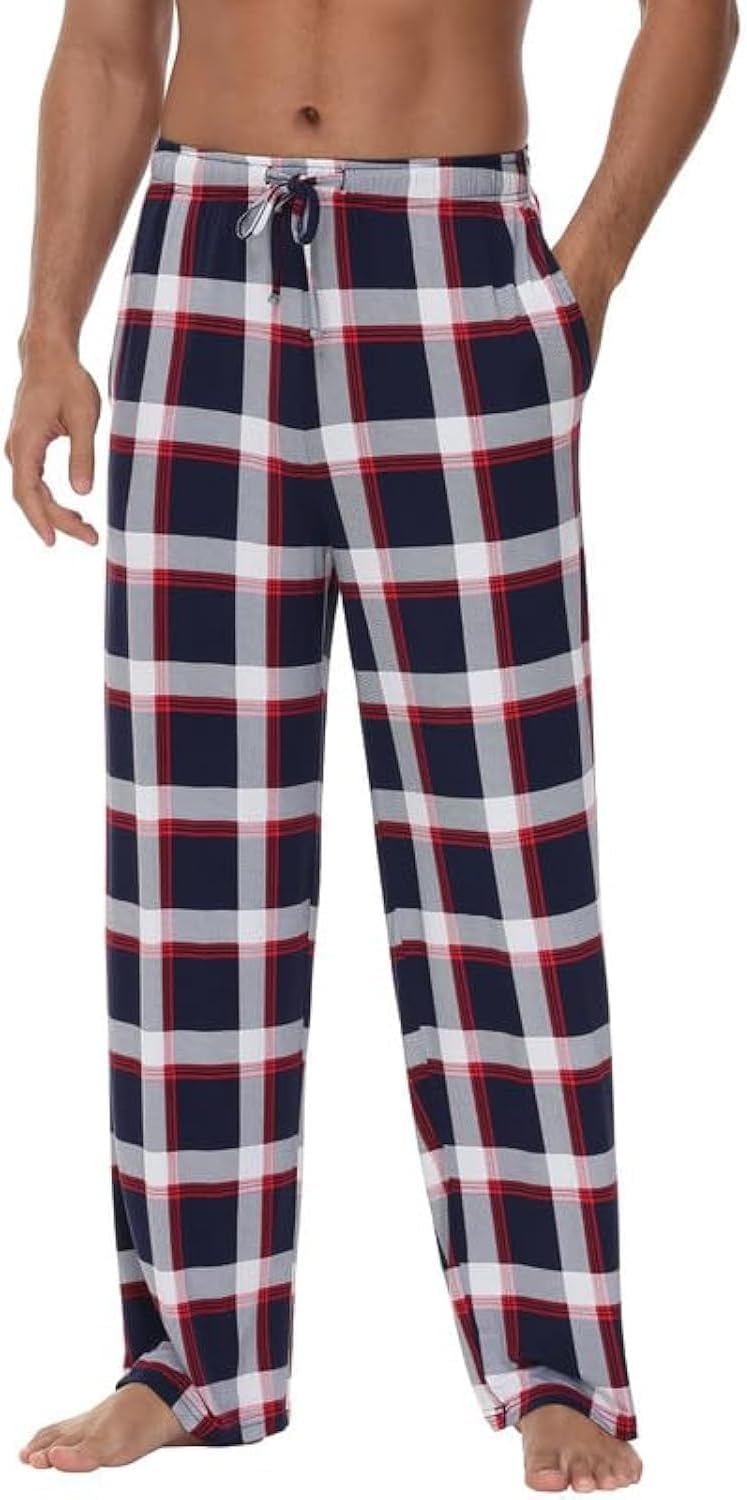 Mens Bamboo Viscose Pajama Pants Soft Lounge Bottoms Knit Big and Long Sweatpants Lightweight Sleep Pant Drawstring S-4X