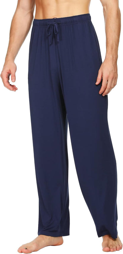 Mens Bamboo Viscose Pajama Pants Soft Lounge Bottoms Knit Big and Long Sweatpants Lightweight Sleep Pant Drawstring S-4X