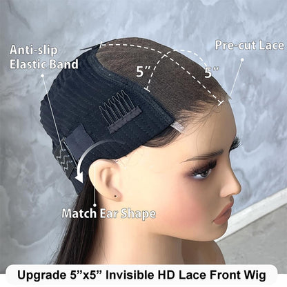 Wear and Go Glueless Wigs 5X5 SKINLIKE Real HD Lace Front Human Hair Wigs Small Knots 200% Density Invisible 0.1Mm Ultra-Thin Curly Wave Human Hair Pre Plucked Cut Lace (5X5 SKINLIKE Real HD, 20 Inch)