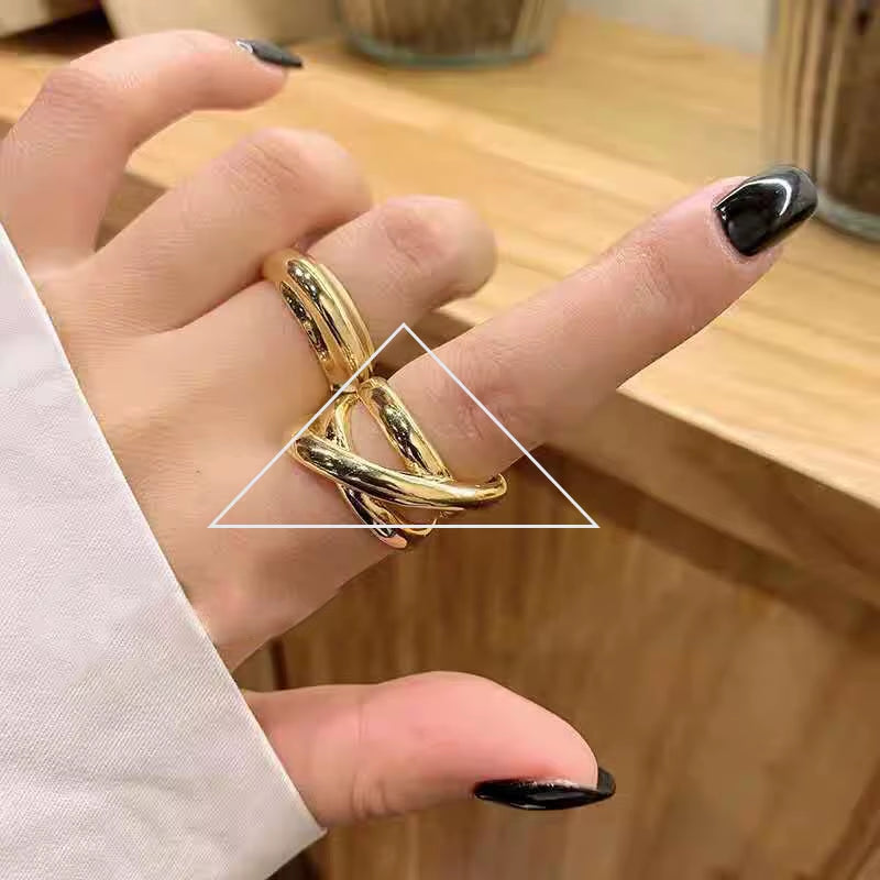 925 Sterling Silver Irregular Water Droplets Cross Ring Female Simple Retro Style Handmade Jewelry