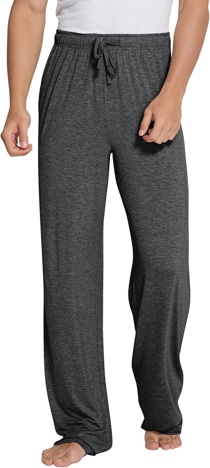 Mens Bamboo Viscose Pajama Pants Soft Lounge Bottoms Knit Big and Long Sweatpants Lightweight Sleep Pant Drawstring S-4X