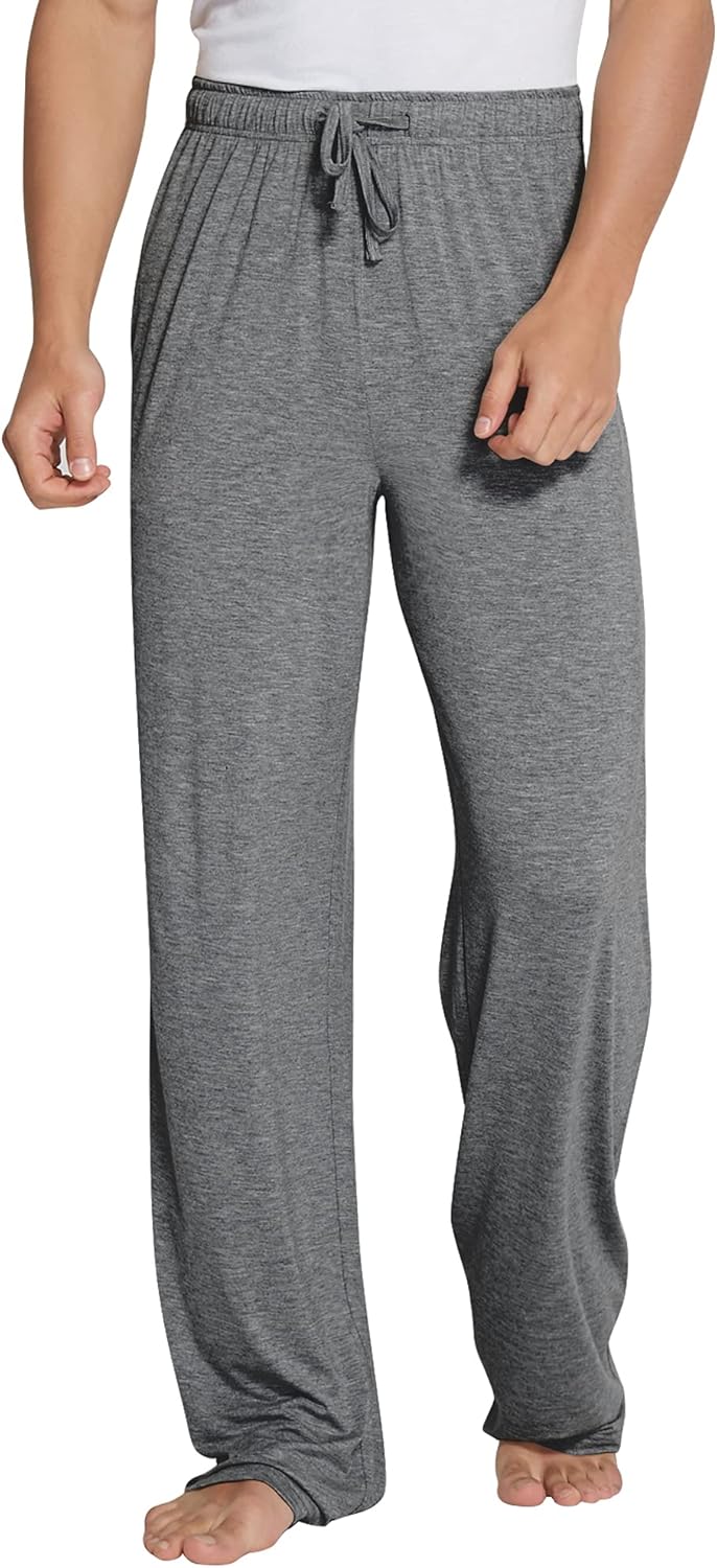 Mens Bamboo Viscose Pajama Pants Soft Lounge Bottoms Knit Big and Long Sweatpants Lightweight Sleep Pant Drawstring S-4X