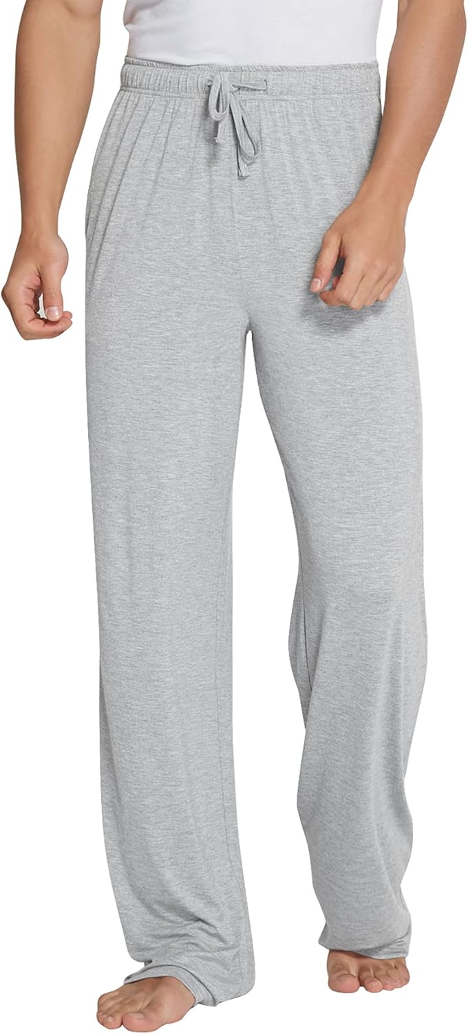 Mens Bamboo Viscose Pajama Pants Soft Lounge Bottoms Knit Big and Long Sweatpants Lightweight Sleep Pant Drawstring S-4X