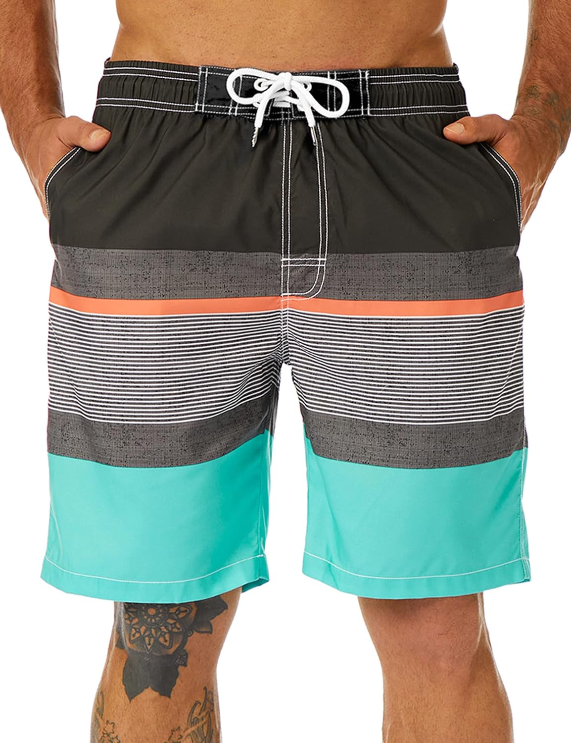 Mens Swim Trunks Long, Quick Dry Mens Boardshorts, 9 Inches Inseam Mens Bathing Suits with Mesh Lining