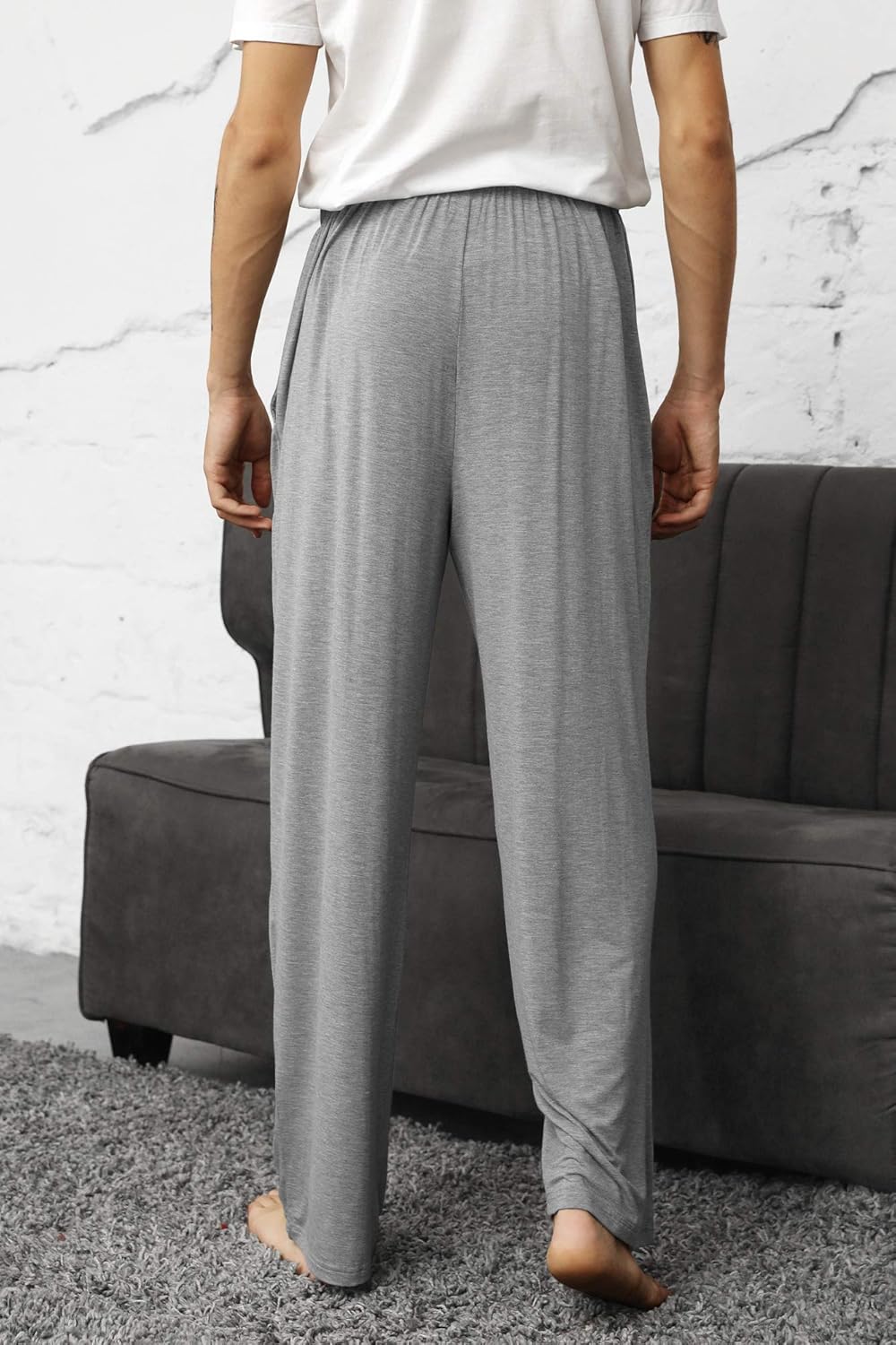 Mens Bamboo Viscose Pajama Pants Soft Lounge Bottoms Knit Big and Long Sweatpants Lightweight Sleep Pant Drawstring S-4X