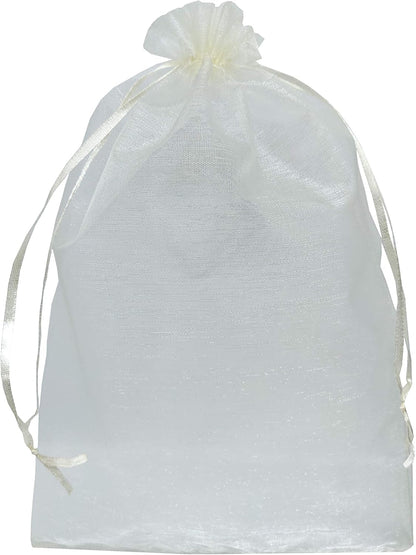 100Pcs Sheer Organza Favor Bags 8 X 12 Large Organza Drawstring Bags (Cream)