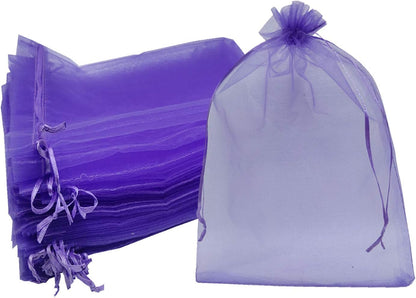 100Pcs Sheer Organza Favor Bags 8 X 12 Large Organza Drawstring Bags (Cream)