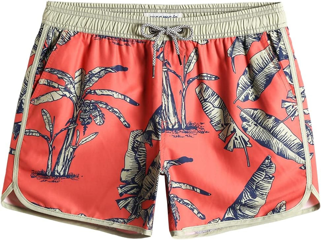 Mens Boys Short 80S 90S Vintage Swim Trunks with Mesh Lining Quick Dry Swim Suits Board Shorts