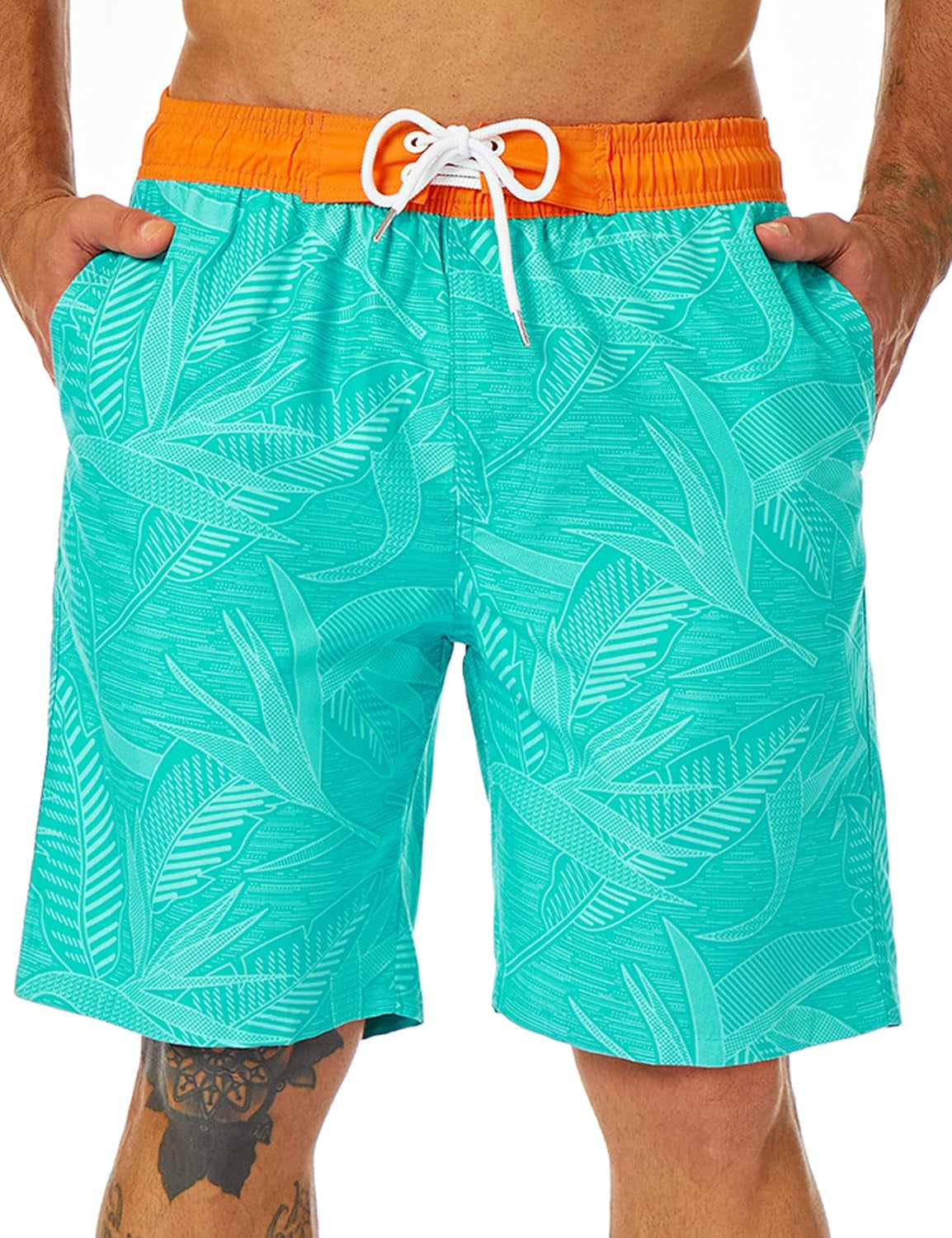 Mens Swim Trunks Long, Quick Dry Mens Boardshorts, 9 Inches Inseam Mens Bathing Suits with Mesh Lining