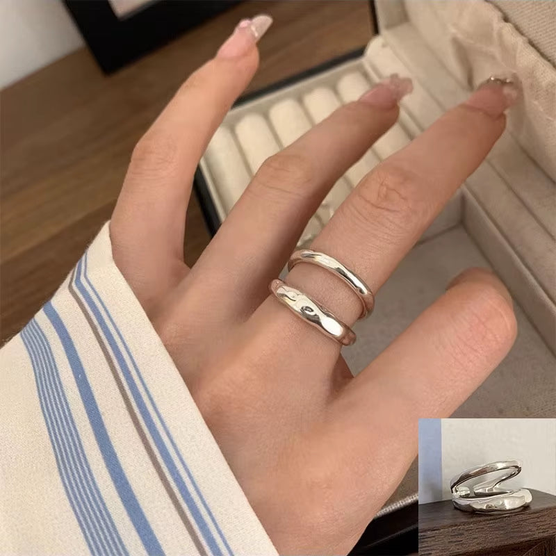 925 Sterling Silver Irregular Water Droplets Cross Ring Female Simple Retro Style Handmade Jewelry