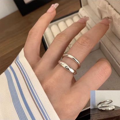 925 Sterling Silver Irregular Water Droplets Cross Ring Female Simple Retro Style Handmade Jewelry