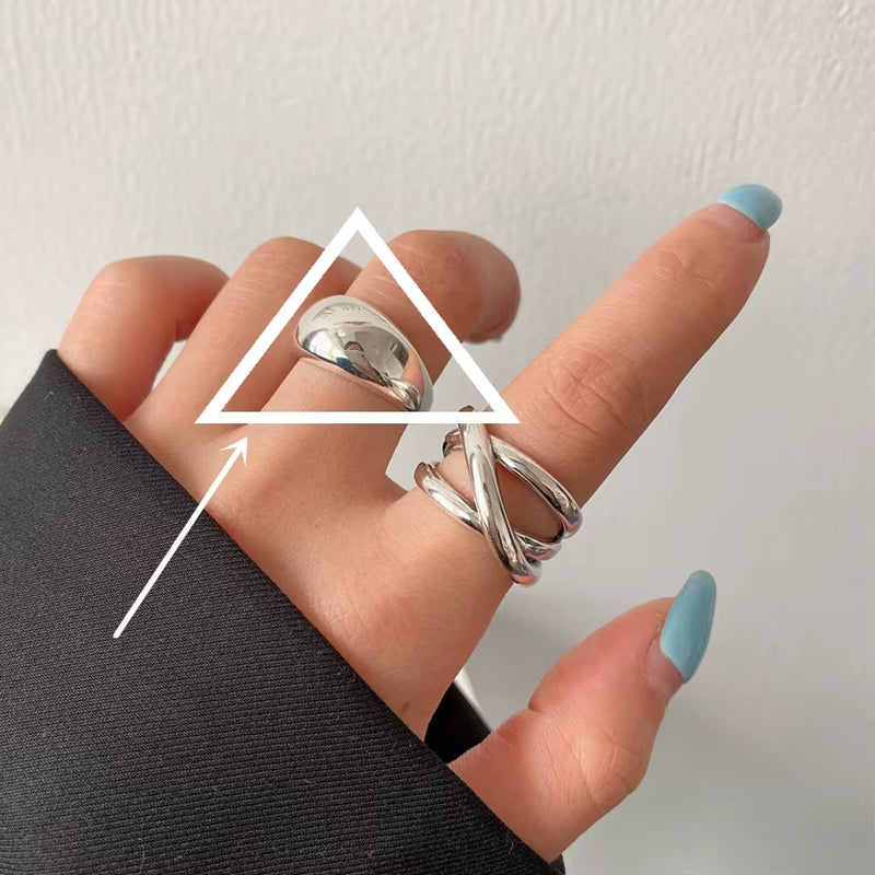 925 Sterling Silver Irregular Water Droplets Cross Ring Female Simple Retro Style Handmade Jewelry