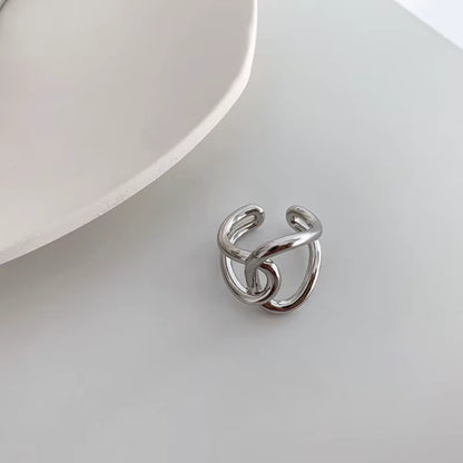 925 Sterling Silver Irregular Water Droplets Cross Ring Female Simple Retro Style Handmade Jewelry