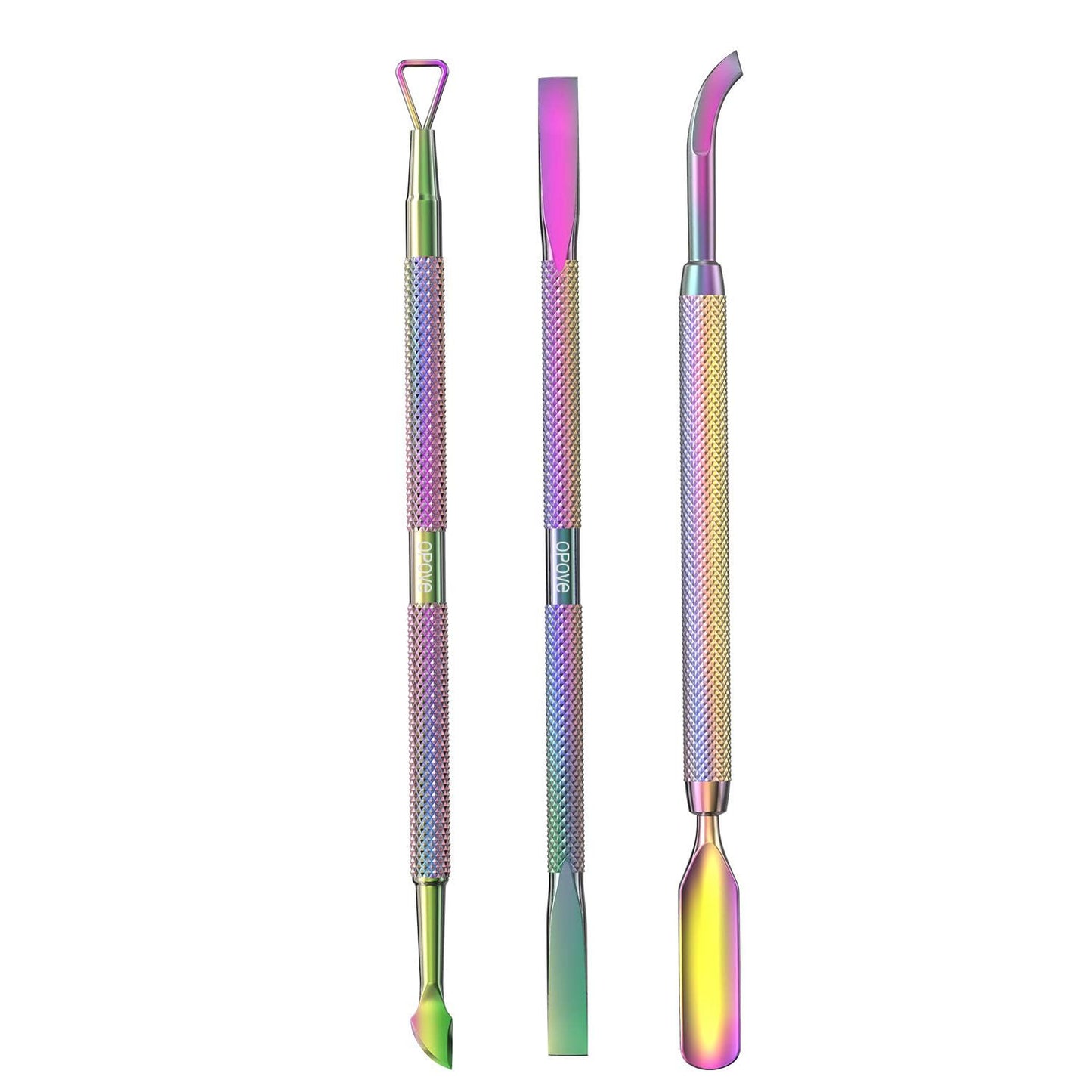 Cuticle Pusher Acetone/Gel/Nail Polish Remover Stainless Steel Professional 3Pcs Set Cuticle Scraper Fingernails & Toenails Clean Manicure Tools Cuticle Care for Women&Girl, CP-3 (Rainbow Color)