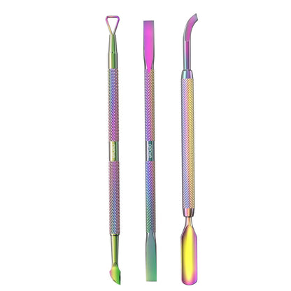 Cuticle Pusher Acetone/Gel/Nail Polish Remover Stainless Steel Professional 3Pcs Set Cuticle Scraper Fingernails & Toenails Clean Manicure Tools Cuticle Care for Women&Girl, CP-3 (Rainbow Color)