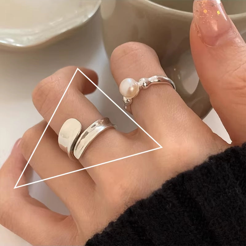 925 Sterling Silver Irregular Water Droplets Cross Ring Female Simple Retro Style Handmade Jewelry