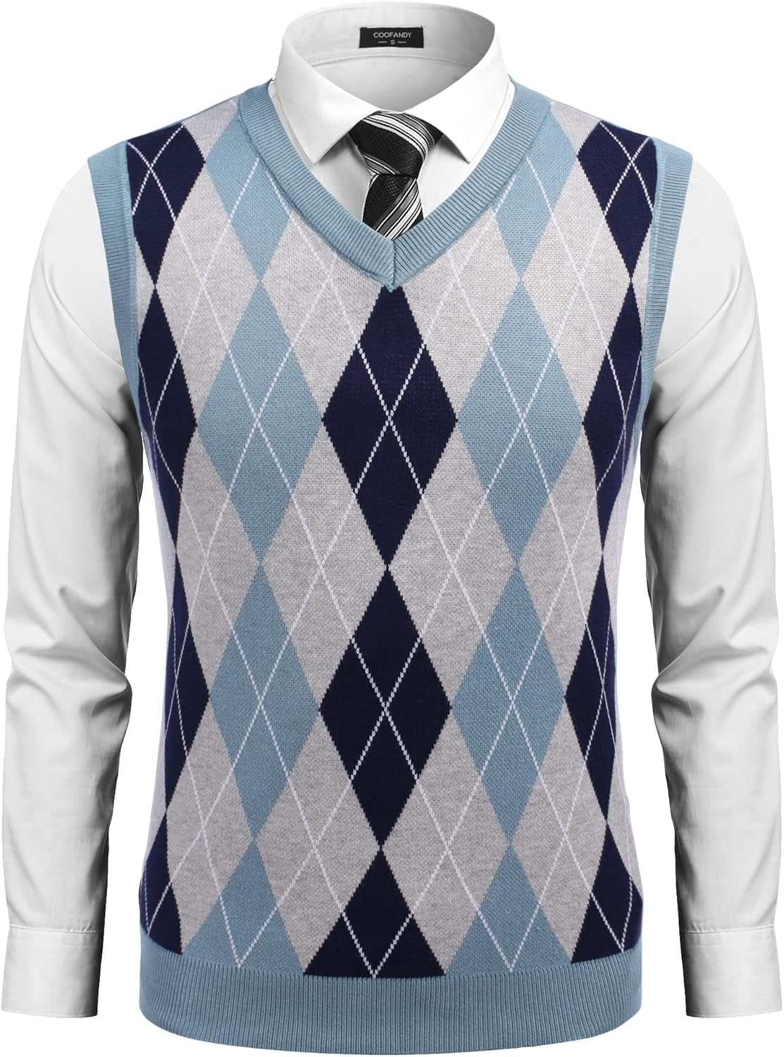 Men'S Sleeveless V Neck Pullover Sweater Slim Fit Casual Argyle Sweater Vest