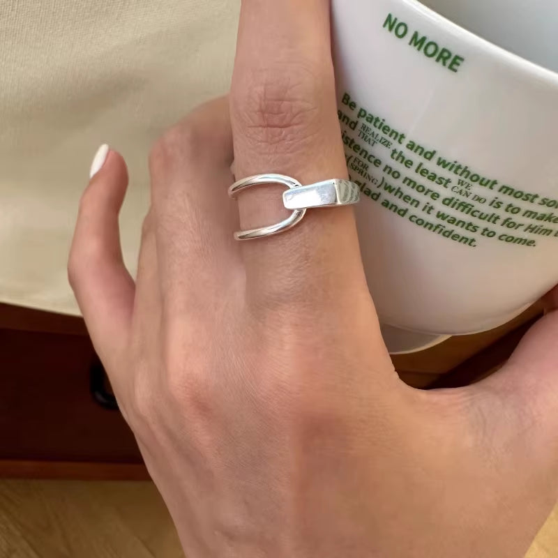 925 Sterling Silver Irregular Water Droplets Cross Ring Female Simple Retro Style Handmade Jewelry