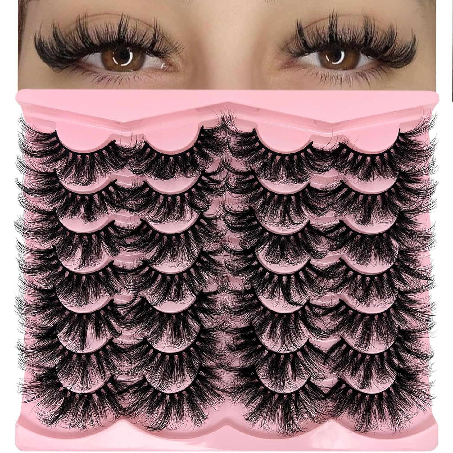 Fluffy Lashes Mink Wispy Cat Eye Faux Mink Eye Lashes Pack Soft Fake Strip Eyelashes 18Mm Long Volume False Eyelashes Natural Look