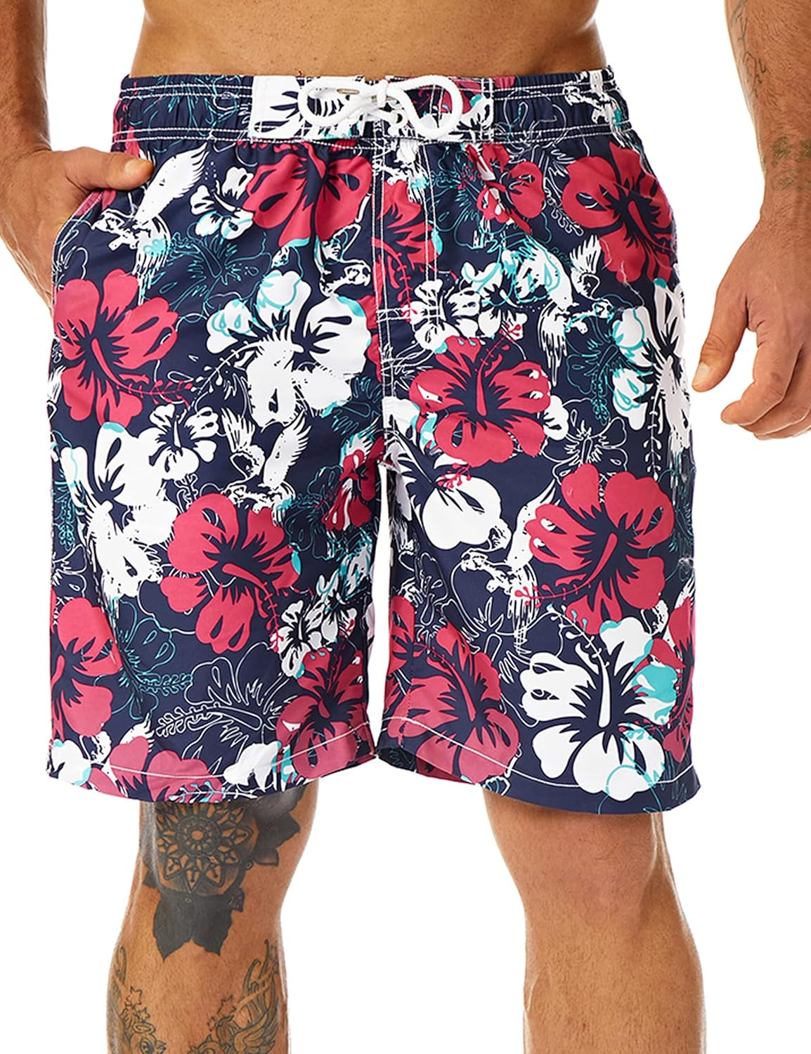 Mens Swim Trunks Long, Quick Dry Mens Boardshorts, 9 Inches Inseam Mens Bathing Suits with Mesh Lining