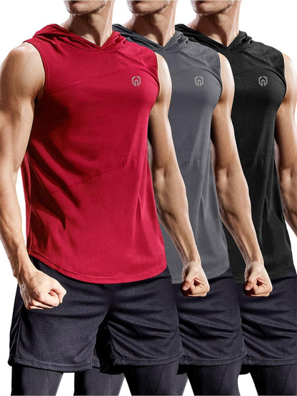 Dry Fit Workout Athletic Muscle Tank Top Running Shirts with Hoods