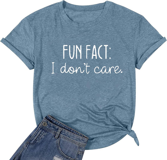 Calvin Fun Fact L Don'T Care Letter Print T-Shirt for Women Funny Sayings Graphic Tees