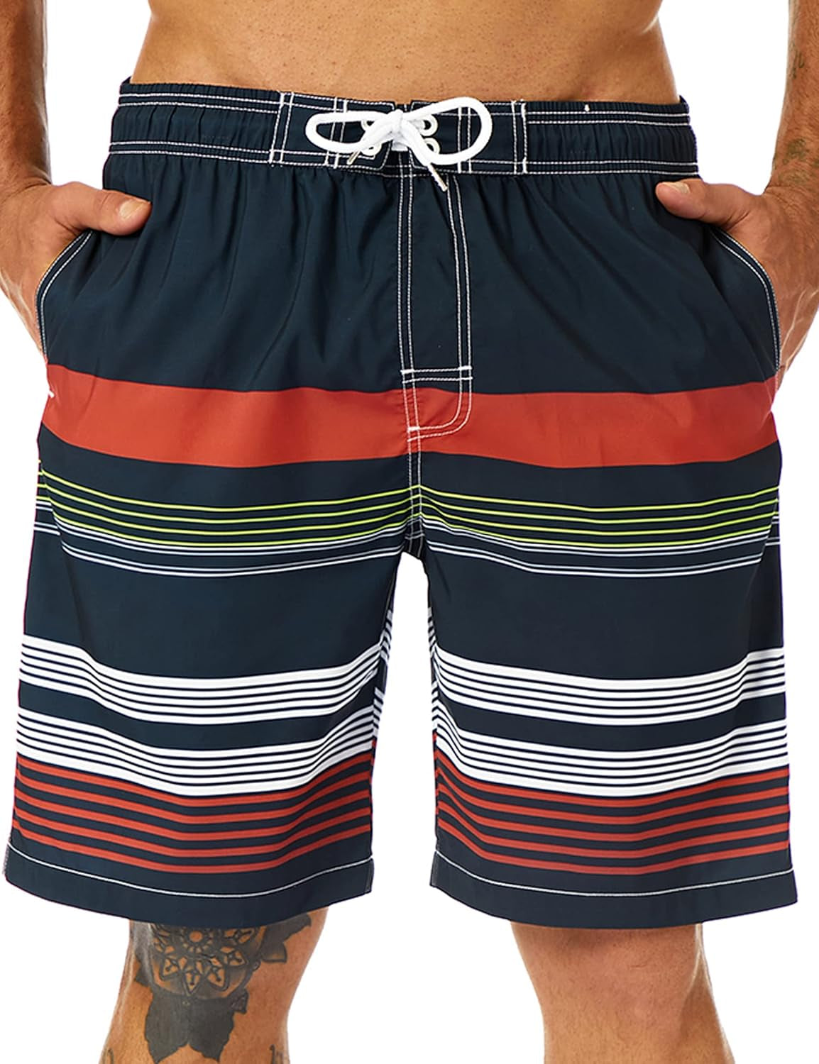 Mens Swim Trunks Long, Quick Dry Mens Boardshorts, 9 Inches Inseam Mens Bathing Suits with Mesh Lining