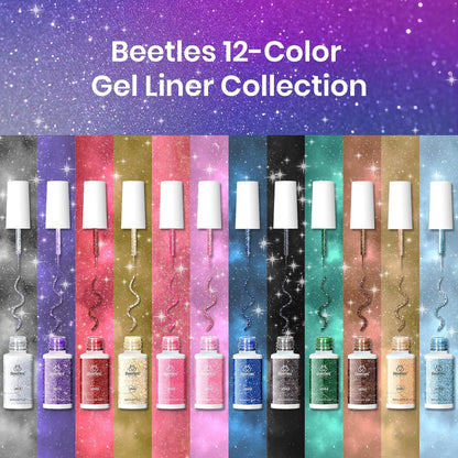 Beetles Nail Art Gel Liner Polish 12 Colors Reflective Glitter Gel Nail Polish, Gold Silver Pink Blue Purple Brown Black Gel Kit Soak off Uv Nail Art Design Set Spring Gel Manicure Gifts for Women