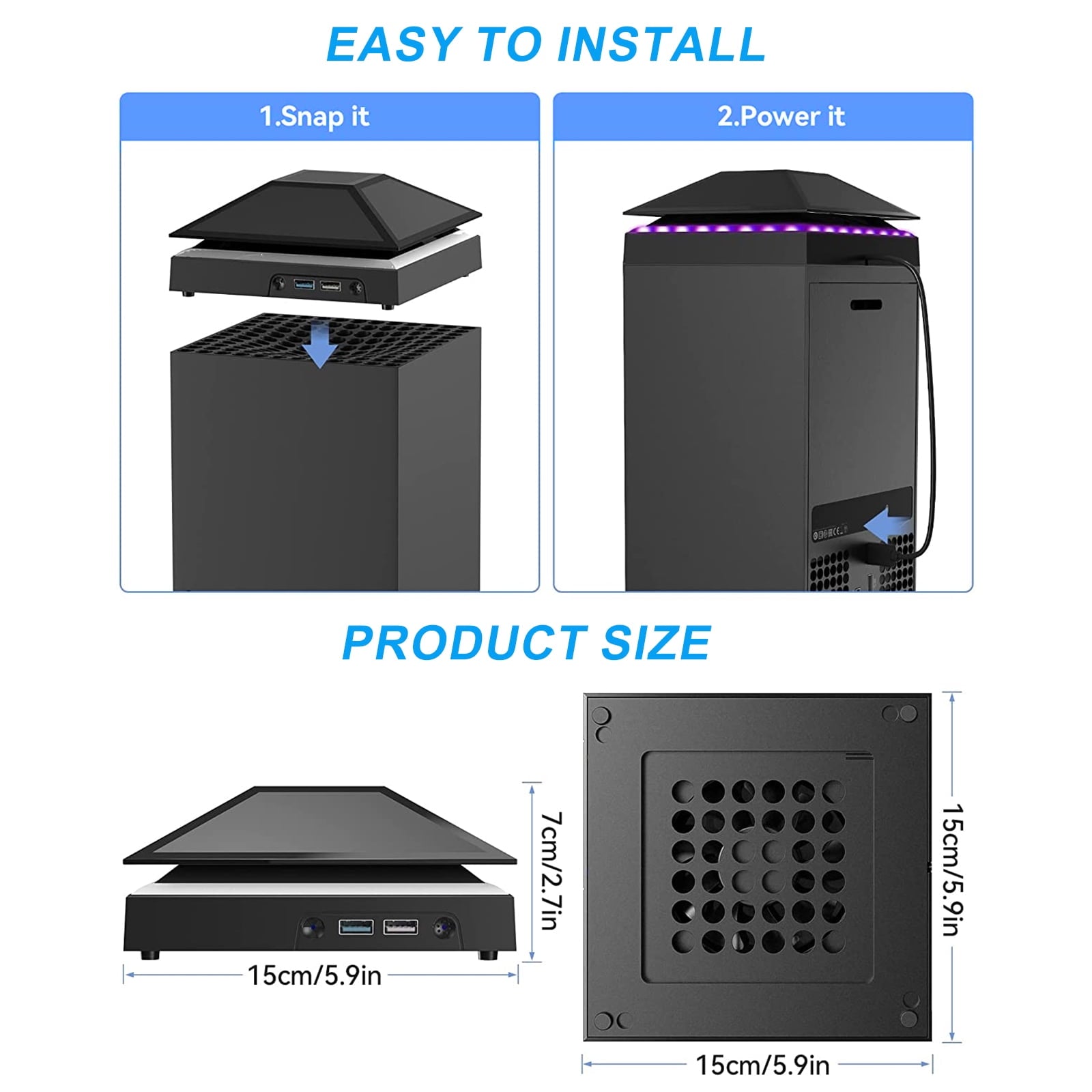 Cooling Fan for Xbox Series X, 2-USB Interfaces 3-Levels of Adjustable Speed with RGB LED Lights, Dust Cover Low Noise Fan Xbox Accessories