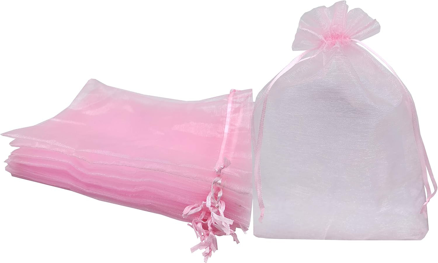 100Pcs Sheer Organza Favor Bags 8 X 12 Large Organza Drawstring Bags (Cream)